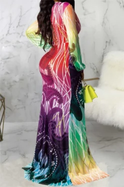 Autumn New Plus Size Four Colors Digital Print V-neck Slit Elegant Length The Floor Dress Wholesale Plus-Size Dresses -Plus-Size Dresses Sales Store 12415139652 2031412614 1