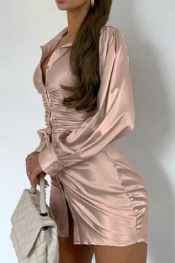 Autumn New Two Colors Slight Stretch Satin Single-breasted Backless Lace-up Stylish Sexy Shirt Mini Dress Wholesale Cut Out Dresses 19 Autumn New Two Colors Slight Stretch Satin Single-breasted Backless Lace-up Stylish Sexy Shirt Mini Dress Wholesale Cut Out Dresses -Plus-Size Dresses Sales Store 16619963585643 1