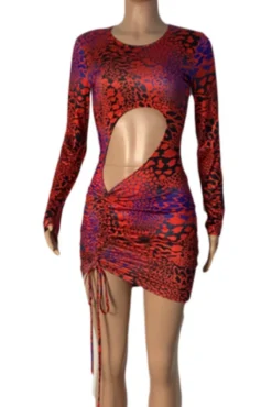 Autumn New Stylish Multicolor Batch Printing Hollow Out Drawstring Stretch Mini Dress Wholesale Sexy Dresses -Plus-Size Dresses Sales Store AA000167 3