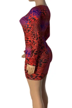 Autumn New Stylish Multicolor Batch Printing Hollow Out Drawstring Stretch Mini Dress Wholesale Sexy Dresses -Plus-Size Dresses Sales Store AA000167 4