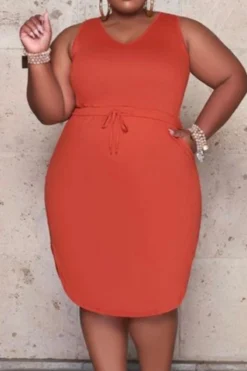 Summer Solid Color Three Colors Plus Size XL-5XL New Stylish Micro Elastic Loose Midi Dress Wholesale Plus-Size Dresses