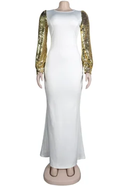 Autumn New Sequin Decor Stretch Backless Elegant Fishtail Maxi Dress Wholesale Cut Out Dresses -Plus-Size Dresses Sales Store AA001157 5