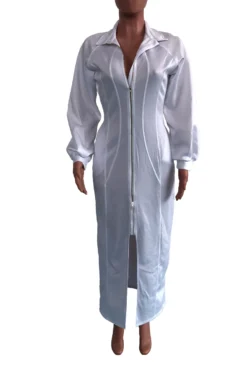 Autumn New Plus Size Solid Color Micro-elastic Turndown Collar Zip-up Casual Stylish Maxi Dress Wholesale -Plus-Size Dresses Sales Store AA001974 8