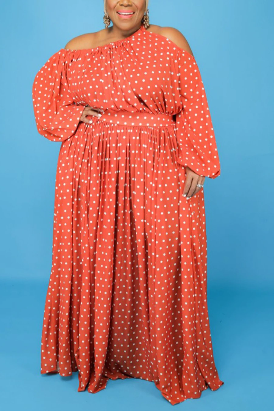 Autumn Dot Batch Printing Plus Size L-4XL New Stylish Inelastic Loose Casual Maxi Dress Wholesale 1 Autumn Dot Batch Printing Plus Size L-4XL New Stylish Inelastic Loose Casual Maxi Dress Wholesale