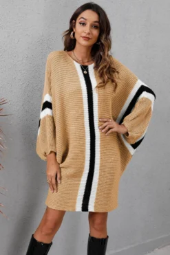 Winter Four Colors Knitted Stretch Batwing-sleeve Casual Stylish Sweater Dress Wholesale Plus-Size Dresses -Plus-Size Dresses Sales Store AA002517 11
