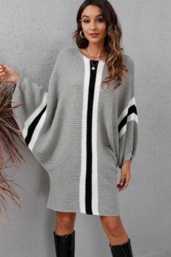 Winter Four Colors Knitted Stretch Batwing-sleeve Casual Stylish Sweater Dress Wholesale Plus-Size Dresses -Plus-Size Dresses Sales Store AA002517 16