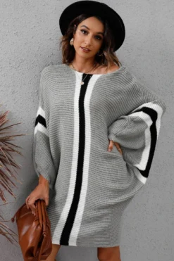 Winter Four Colors Knitted Stretch Batwing-sleeve Casual Stylish Sweater Dress Wholesale Plus-Size Dresses -Plus-Size Dresses Sales Store AA002517 17
