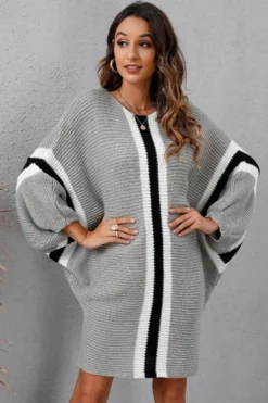 Winter Four Colors Knitted Stretch Batwing-sleeve Casual Stylish Sweater Dress Wholesale Plus-Size Dresses -Plus-Size Dresses Sales Store AA002517 19