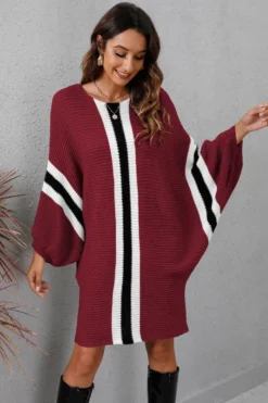Winter Four Colors Knitted Stretch Batwing-sleeve Casual Stylish Sweater Dress Wholesale Plus-Size Dresses -Plus-Size Dresses Sales Store AA002517 3