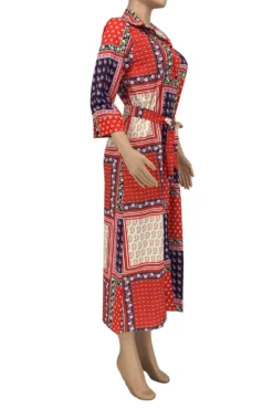 Spring New Stylish Batch Printing Single Breasted Micro Elastic Plus Size Casual Maxi Dress(with Belt) Wholesale -Plus-Size Dresses Sales Store AA003393 7