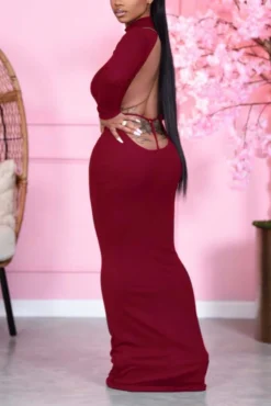 Spring Solid Color Stretch Backless Sexy Maxi Dress Wholesale Sexy Dresses