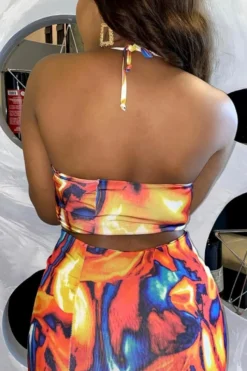 Summer New Stylish Tie Dye Batch Printing Stretch Slim Hollow Halter Neck Backless Sexy Mini Dress Wholesale Sexy Dresses -Plus-Size Dresses Sales Store AA004333 3
