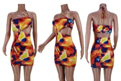 Summer New Stylish Tie Dye Batch Printing Stretch Slim Hollow Halter Neck Backless Sexy Mini Dress Wholesale Sexy Dresses -Plus-Size Dresses Sales Store AA004333 4
