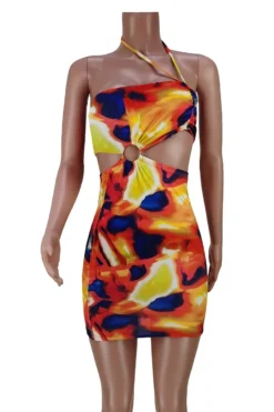 Summer New Stylish Tie Dye Batch Printing Stretch Slim Hollow Halter Neck Backless Sexy Mini Dress Wholesale Sexy Dresses -Plus-Size Dresses Sales Store AA004333 5