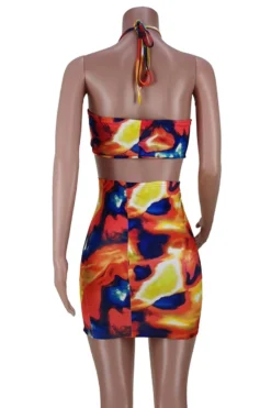 Summer New Stylish Tie Dye Batch Printing Stretch Slim Hollow Halter Neck Backless Sexy Mini Dress Wholesale Sexy Dresses -Plus-Size Dresses Sales Store AA004333 7