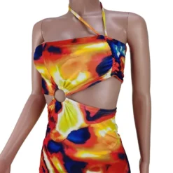 Summer New Stylish Tie Dye Batch Printing Stretch Slim Hollow Halter Neck Backless Sexy Mini Dress Wholesale Sexy Dresses -Plus-Size Dresses Sales Store AA004333 8