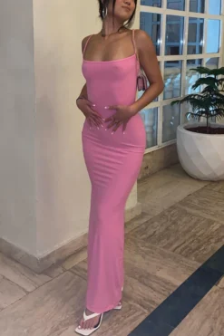 XS-L Summer New Stylish Stretch Slim Solid Color Sling Backless Sexy Maxi Fishtail Dress(AA005138) Wholesale -Plus-Size Dresses Sales Store AA005030 3