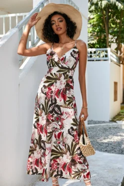 S-2XL Plus Size Summer New Stylish Inelastic Flower & Leaf Batch Printing Sling Backless Casual Midi Dress Wholesale -Plus-Size Dresses Sales Store AA005080 5