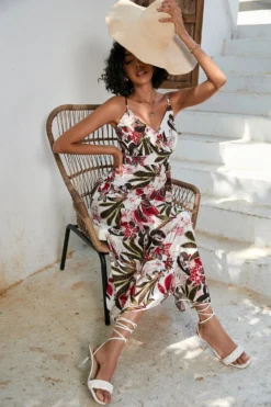 S-2XL Plus Size Summer New Stylish Inelastic Flower & Leaf Batch Printing Sling Backless Casual Midi Dress Wholesale -Plus-Size Dresses Sales Store AA005080 6