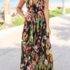 S-2XL Summer New Plus Size Plant Batch Printing Stretch Backless Crossed Adjustable Straps Stylish Tropical Vacation Style Maxi Dress Wholesale Casual Dresses