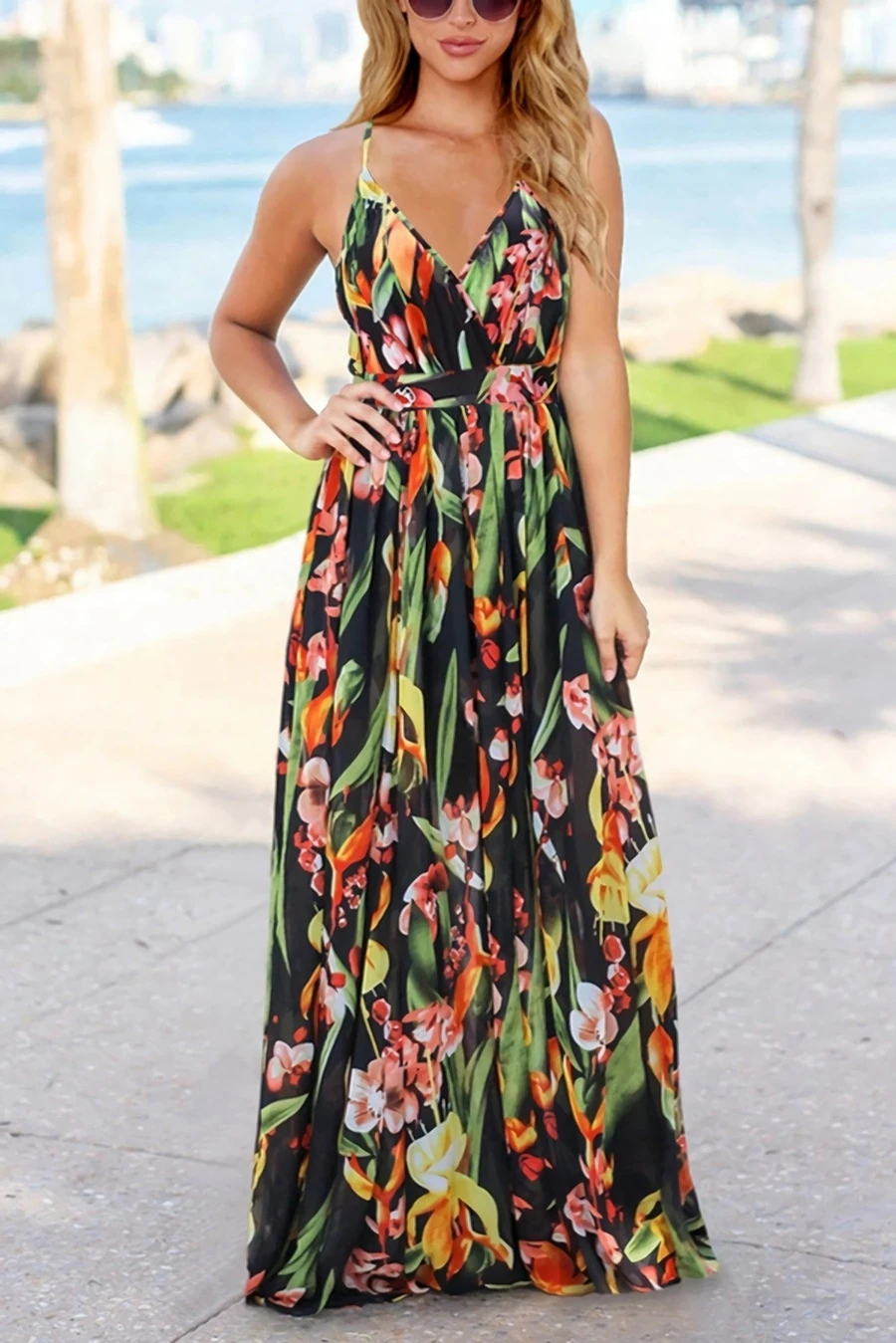 S-2XL Summer New Plus Size Plant Batch Printing Stretch Backless Crossed Adjustable Straps Stylish Tropical Vacation Style Maxi Dress Wholesale Casual Dresses 1 S-2XL Summer New Plus Size Plant Batch Printing Stretch Backless Crossed Adjustable Straps Stylish Tropical Vacation Style Maxi Dress Wholesale Casual Dresses
