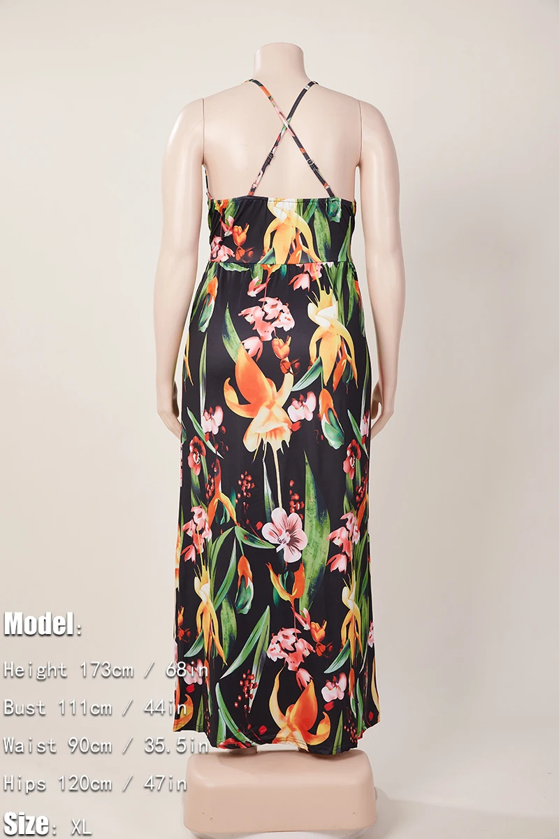 S-2XL Summer New Plus Size Plant Batch Printing Stretch Backless Crossed Adjustable Straps Stylish Tropical Vacation Style Maxi Dress Wholesale Casual Dresses 14 S-2XL Summer New Plus Size Plant Batch Printing Stretch Backless Crossed Adjustable Straps Stylish Tropical Vacation Style Maxi Dress Wholesale Casual Dresses - Image 14