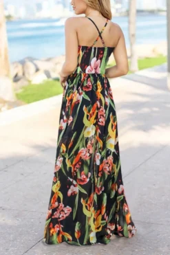 S-2XL Summer New Plus Size Plant Batch Printing Stretch Backless Crossed Adjustable Straps Stylish Tropical Vacation Style Maxi Dress Wholesale Casual Dresses 19 S-2XL Summer New Plus Size Plant Batch Printing Stretch Backless Crossed Adjustable Straps Stylish Tropical Vacation Style Maxi Dress Wholesale Casual Dresses -Plus-Size Dresses Sales Store AA005580 2
