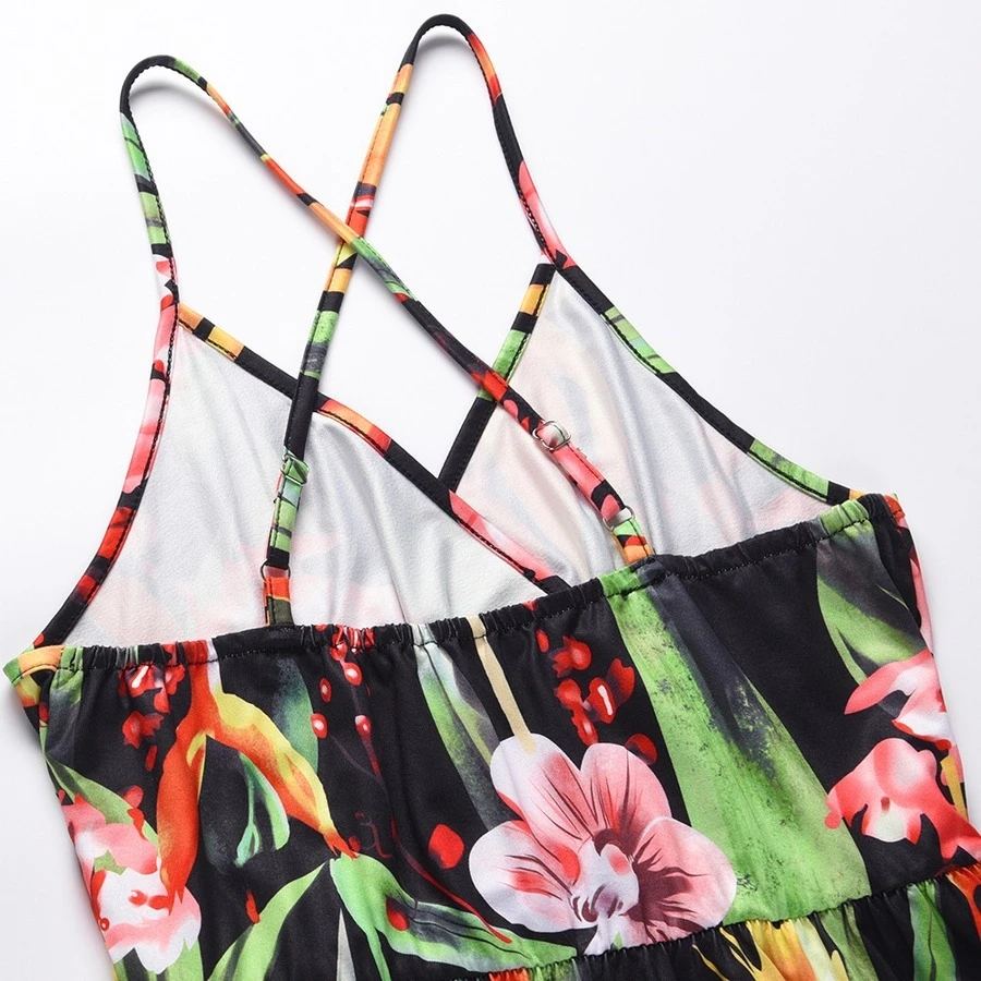 S-2XL Summer New Plus Size Plant Batch Printing Stretch Backless Crossed Adjustable Straps Stylish Tropical Vacation Style Maxi Dress Wholesale Casual Dresses 8 S-2XL Summer New Plus Size Plant Batch Printing Stretch Backless Crossed Adjustable Straps Stylish Tropical Vacation Style Maxi Dress Wholesale Casual Dresses - Image 8