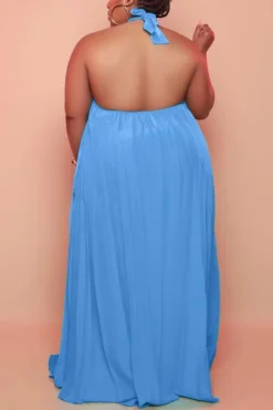 XL-5XL Summer New Plus Size 3 Colors Solid Color Stretch Halter-neck Lace-up Loose Backless Floor Length Sexy Maxi Dress Wholesale Plus-Size Dresses