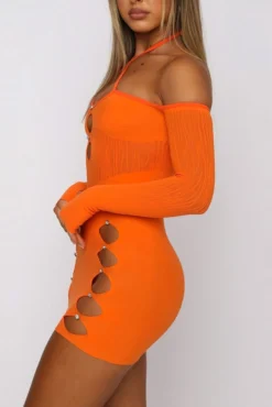 Spring New 5 Colors Stretch See Through Mesh Spliced Rhinestone Hollow Halter-neck Lace-up Thumb Hole Long Sleeves Bodycon Sexy Mini Dress Wholesale -Plus-Size Dresses Sales Store AA006604 2