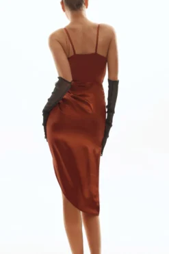 Summer New 6 Colors Satin Solid Color Stretch Double Layer Deep-v-neck Shirring High Slit High Quality Stylish Sexy Spaghetti String Midi Dress Wholesale Tank & Cami Dresses -Plus-Size Dresses Sales Store AA006969 1706843988860 12