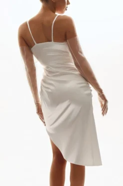 Summer New 6 Colors Satin Solid Color Stretch Double Layer Deep-v-neck Shirring High Slit High Quality Stylish Sexy Spaghetti String Midi Dress Wholesale Tank & Cami Dresses -Plus-Size Dresses Sales Store AA006969 1706843988860 14