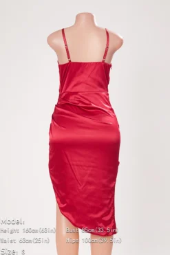 Summer New 6 Colors Satin Solid Color Stretch Double Layer Deep-v-neck Shirring High Slit High Quality Stylish Sexy Spaghetti String Midi Dress Wholesale Tank & Cami Dresses -Plus-Size Dresses Sales Store AA006969 1706843988860 19