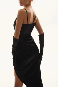 Summer New 6 Colors Satin Solid Color Stretch Double Layer Deep-v-neck Shirring High Slit High Quality Stylish Sexy Spaghetti String Midi Dress Wholesale Tank & Cami Dresses -Plus-Size Dresses Sales Store AA006969 1706843988860 3