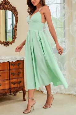 S-2XL Plus Size Summer New 6 Colors Solid Micro Elastic Crossed Sling Backless Zip-up Elegant Midi Dress Wholesale Tank & Cami Dresses -Plus-Size Dresses Sales Store AA006976 10