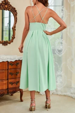 S-2XL Plus Size Summer New 6 Colors Solid Micro Elastic Crossed Sling Backless Zip-up Elegant Midi Dress Wholesale Tank & Cami Dresses -Plus-Size Dresses Sales Store AA006976 11