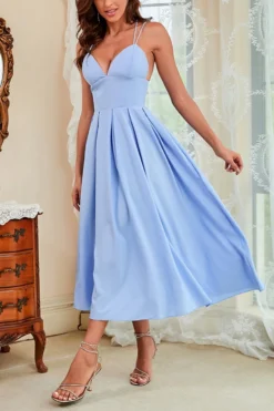 S-2XL Plus Size Summer New 6 Colors Solid Micro Elastic Crossed Sling Backless Zip-up Elegant Midi Dress Wholesale Tank & Cami Dresses -Plus-Size Dresses Sales Store AA006976 14