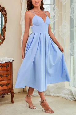 S-2XL Plus Size Summer New 6 Colors Solid Micro Elastic Crossed Sling Backless Zip-up Elegant Midi Dress Wholesale Tank & Cami Dresses -Plus-Size Dresses Sales Store AA006976 15