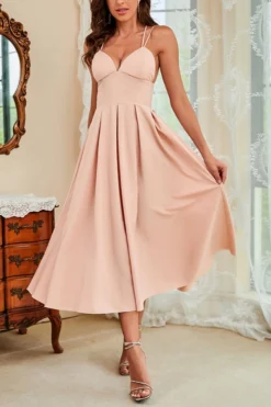 S-2XL Plus Size Summer New 6 Colors Solid Micro Elastic Crossed Sling Backless Zip-up Elegant Midi Dress Wholesale Tank & Cami Dresses -Plus-Size Dresses Sales Store AA006976 18