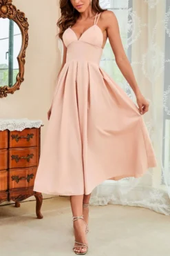 S-2XL Plus Size Summer New 6 Colors Solid Micro Elastic Crossed Sling Backless Zip-up Elegant Midi Dress Wholesale Tank & Cami Dresses -Plus-Size Dresses Sales Store AA006976 20