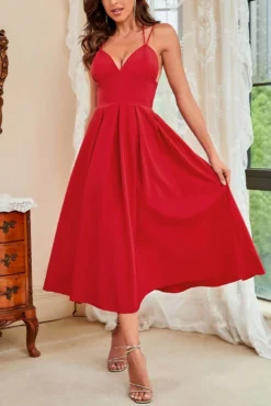 S-2XL Plus Size Summer New 6 Colors Solid Micro Elastic Crossed Sling Backless Zip-up Elegant Midi Dress Wholesale Tank & Cami Dresses -Plus-Size Dresses Sales Store AA006976 3