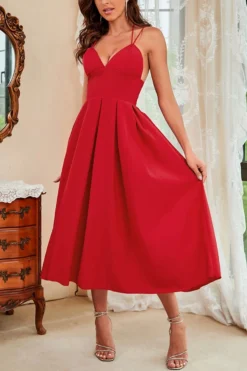 S-2XL Plus Size Summer New 6 Colors Solid Micro Elastic Crossed Sling Backless Zip-up Elegant Midi Dress Wholesale Tank & Cami Dresses -Plus-Size Dresses Sales Store AA006976 4
