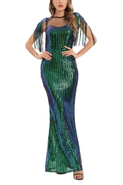 Summer New Two Colors See Through Mesh Patchwork Micro-elastic Sequin Decor Stretch Tassel Elegant High Quality Maxi Dress Wholesale Tank & Cami Dresses -Plus-Size Dresses Sales Store AA006982 2