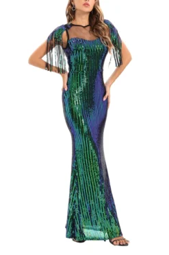 Summer New Two Colors See Through Mesh Patchwork Micro-elastic Sequin Decor Stretch Tassel Elegant High Quality Maxi Dress Wholesale Tank & Cami Dresses -Plus-Size Dresses Sales Store AA006982 5