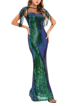 Summer New Two Colors See Through Mesh Patchwork Micro-elastic Sequin Decor Stretch Tassel Elegant High Quality Maxi Dress Wholesale Tank & Cami Dresses -Plus-Size Dresses Sales Store AA006982 6