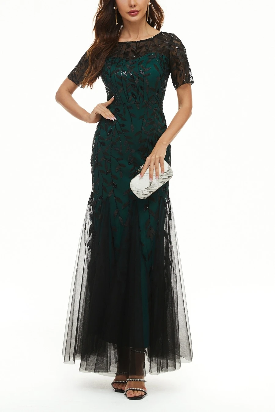 XS-4XL Summer New Plus Size Sequin Leaf Shaped Embroidered Mesh Patchwork Lining Design Micro-elastic Zip-up Back Elegant Wedding High Quality Maxi Dress Wholesale 1 XS-4XL Summer New Plus Size Sequin Leaf Shaped Embroidered Mesh Patchwork Lining Design Micro-elastic Zip-up Back Elegant Wedding High Quality Maxi Dress Wholesale