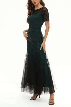 XS-4XL Summer New Plus Size Sequin Leaf Shaped Embroidered Mesh Patchwork Lining Design Micro-elastic Zip-up Back Elegant Wedding High Quality Maxi Dress Wholesale 8 XS-4XL Summer New Plus Size Sequin Leaf Shaped Embroidered Mesh Patchwork Lining Design Micro-elastic Zip-up Back Elegant Wedding High Quality Maxi Dress Wholesale -Plus-Size Dresses Sales Store AA007058 3