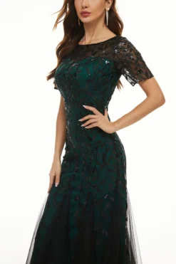 XS-4XL Summer New Plus Size Sequin Leaf Shaped Embroidered Mesh Patchwork Lining Design Micro-elastic Zip-up Back Elegant Wedding High Quality Maxi Dress Wholesale 10 XS-4XL Summer New Plus Size Sequin Leaf Shaped Embroidered Mesh Patchwork Lining Design Micro-elastic Zip-up Back Elegant Wedding High Quality Maxi Dress Wholesale -Plus-Size Dresses Sales Store AA007058 5