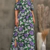 S-2XL Plus Size Summer New Stylish Flower Batch Printing Off Shoulder Inelastic Slit Casual Maxi Dress Wholesale