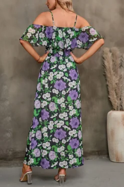 S-2XL Plus Size Summer New Stylish Flower Batch Printing Off Shoulder Inelastic Slit Casual Maxi Dress Wholesale -Plus-Size Dresses Sales Store AA007559 8